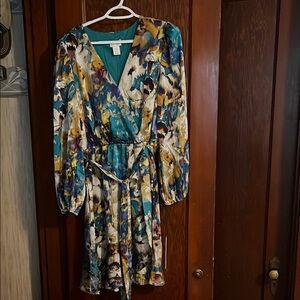 Nicole Miller Blue and Gold Long Sleeve Sundress